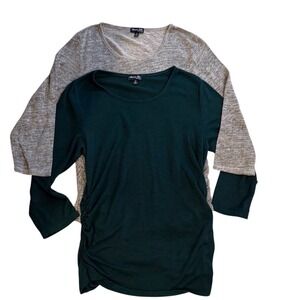 Olivia Blu Maternity Tops Set of 2 Gray Green Ruched Side 3/4 Sleeve Size M
